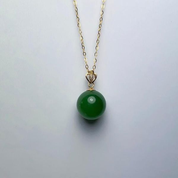 

shilovem 18k yellow gold natural green jasper pendants necklace classic fine jewelry women wedding new plant gift yzz10108by, Silver