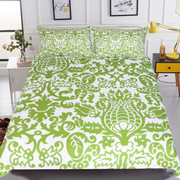 Fl Bedding Set Simple Style Duvet Cover With Pillowcase Green And White Bed Leaf Bedclothes Queen Covers