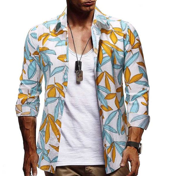 

men's casual shirts for man fashion long sleeve vacation floral printed shirt male party dress button turn down collar comfort, White;black