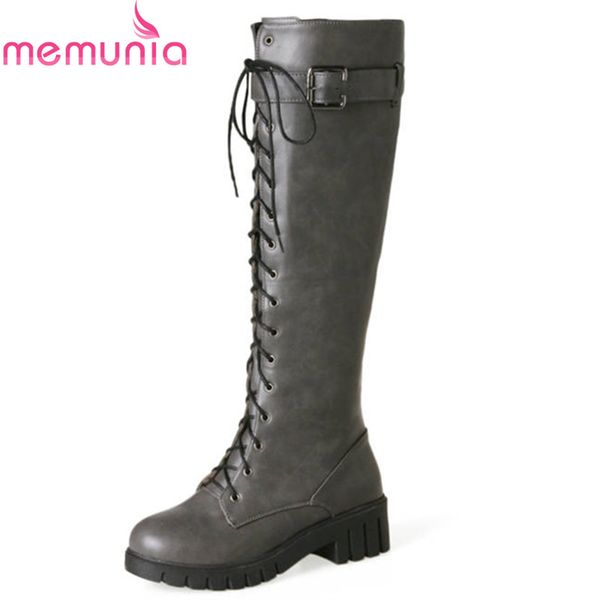 

memunia 2020 new arrival round toe short plush autumn winter boots lace up fashion platform shoes knee high boots black