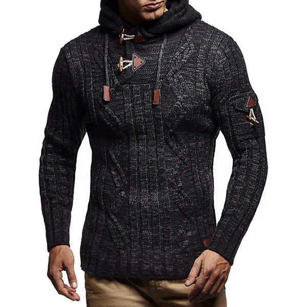 

sweater men new autumn winter 2019 eu size men's fashion rope hoodie casual slim knit sweater, White;black