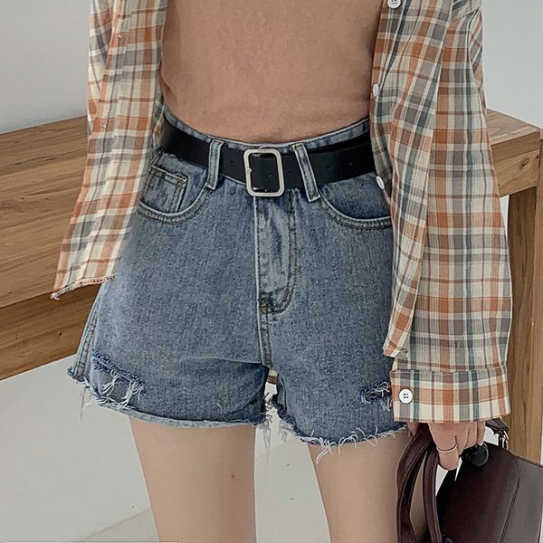 

washedworn and frayed high waisted denim shorts for women 2020 new summer loose and thin a-shaped wide leg pants for women, Blue