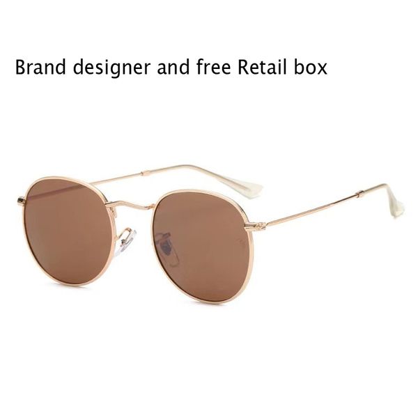 

1pcs brand round sunglasses mens womens designer brand sun glasses gold metal black dark uv400 lenses with case and box, White;black