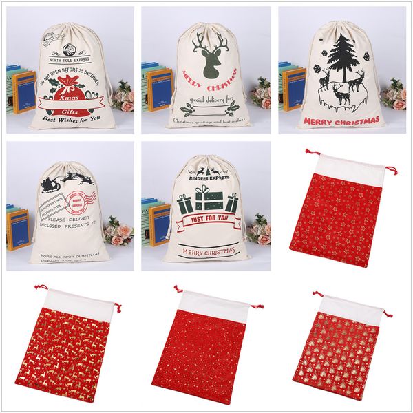 

50*70cm large festival gift bags christmas flannel canvas draw xmas sack santa claus elk candy toy bag