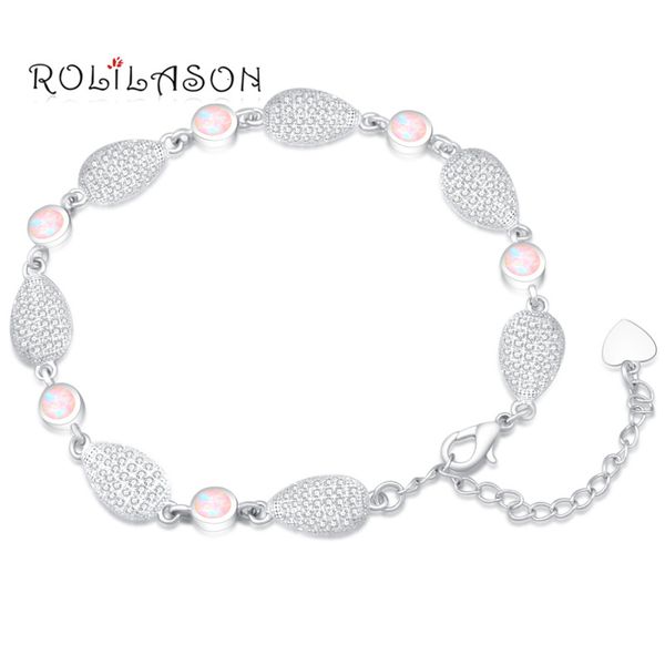 

rolilason brand design white creative fire opal 925 sterling silver bronzing charm bracelet to girlfriend gift obs077, Golden;silver