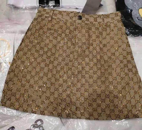 

2020 new design fashion women's summer high waist a-line logo letter jacqaurd shinny bling rhinestone patchwork luxury short skirt s m l xl