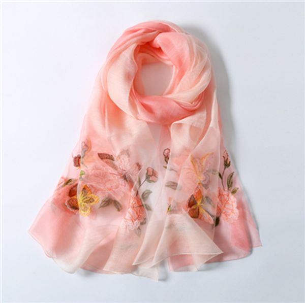 

2020 latest fashion and brand spring silk scarf with embroidery mulberry silk embroidery wool womens scarf, Blue;gray