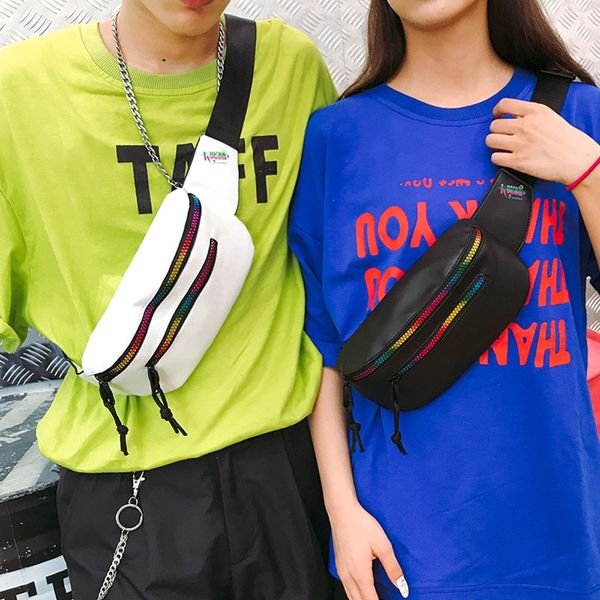 

chest bag girls and boys cool fashion color zipper bag waist crossbody chest messenger shoulder bags