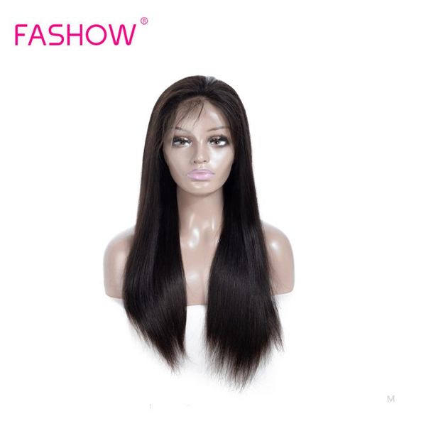 

fashow 13x4 swiss frontal lace wig brazilian human straight hair pre plucked hairline with baby natural remy hair 150% density, Black;brown