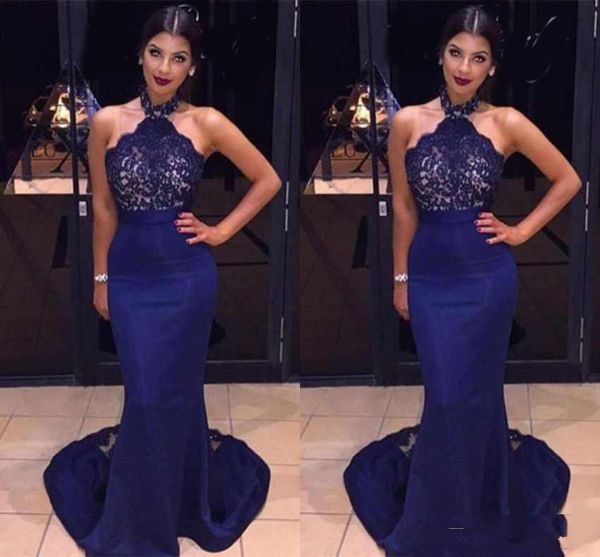 

elegant royal blue mother of the bride dresses lace applique mermaid prom dresses halter long formal evening dress wear vestidos de, Black;red
