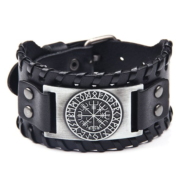 

vintage male pirate compass leather bracelet men imprint wide bracelets bangles punk rock style jewelry, Golden;silver