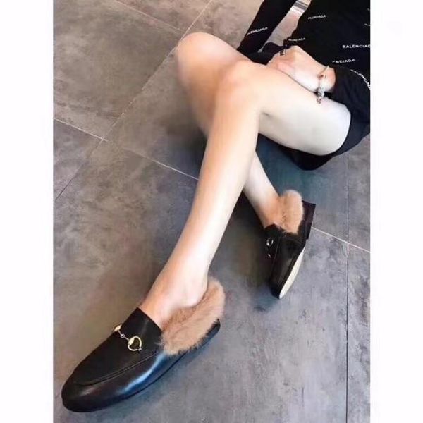 

brand new designer womens mens jordaan leather velvet fur loafers with horsebit buckle ladies flats causal shoes eur34-45 with box s07, Black