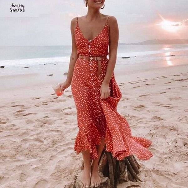 

print dresses elegant polka dot boho women midi summer dress v neck button a line dress casual beach vestidos, Black;gray