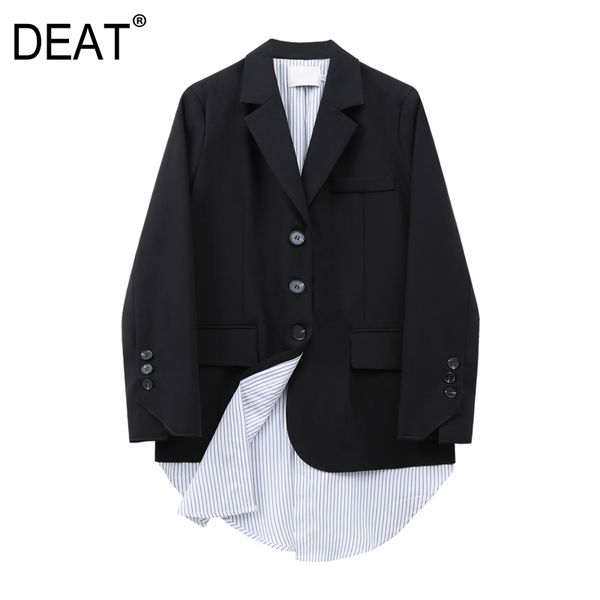 

deat] women spliced striped hit color blazer new lapel long sleeve loose fit jacket fashion tide spring autumn 2020 13s192, White;black