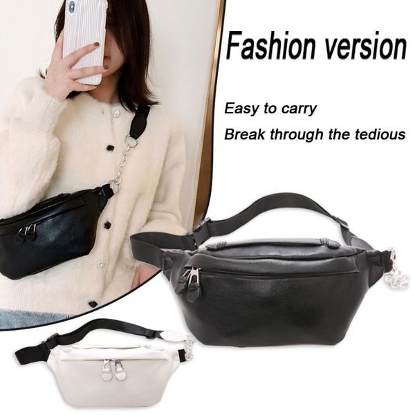 

fashion pu leather fanny chest pack women phone pouch solid color casual waist purse zip crossbody pack shoulder bag