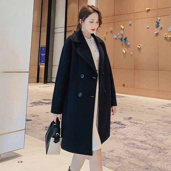 

elegant coats for women double-breasted coat korean fashion clothing ladies coat long warm plus size clothes womens, Black