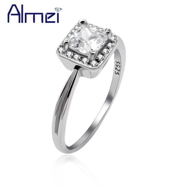 

almei 2 row silver 925 rings for women luxury bijouterie large square cz engagement fine jewelry bague rings with box 40% lj117, Golden;silver