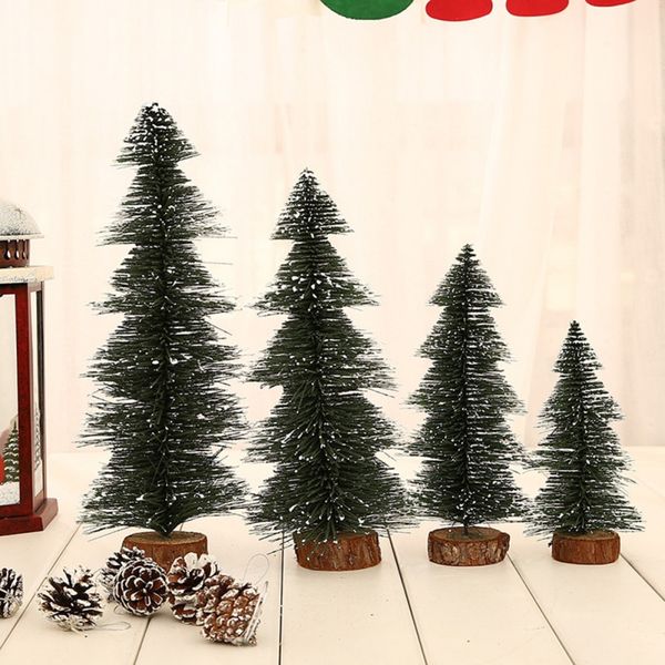 

1pc small diy christmas tree mini sisal fake pine tree christmas santa snow frost village house ornament