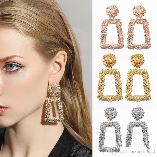 

big geometric drop earrings for women unique vintage rhinestone crystal statement earring female fashion modern jewelry accessories, Silver