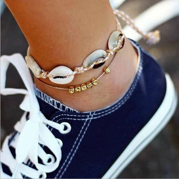 

weaving vintage shell beads anklets for women new multi layer anklet leg bracelet bohemian beach ankle chain jewelry gift, Red;blue