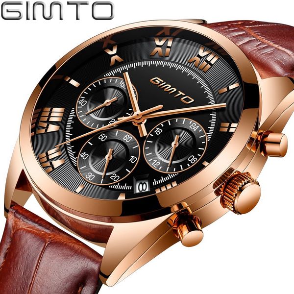 

fashion men watches rose gold bussiness genuine leather male dress watch waterproof auto date roman numeral unique clock, Slivery;brown