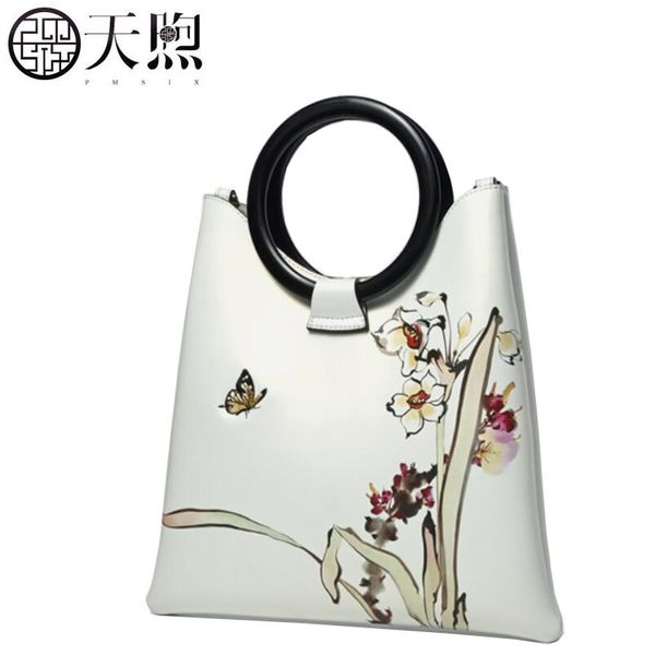 

2019 new pmsix women genuine leather bag superior cowhide fashion printing women bag luxury leather shoulder women's