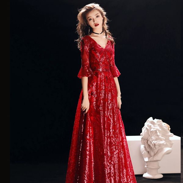 

chinese oriental embroidery cheongsam long evening dress elegant princess dresses burgundy qipao wedding summer women sexy, Red