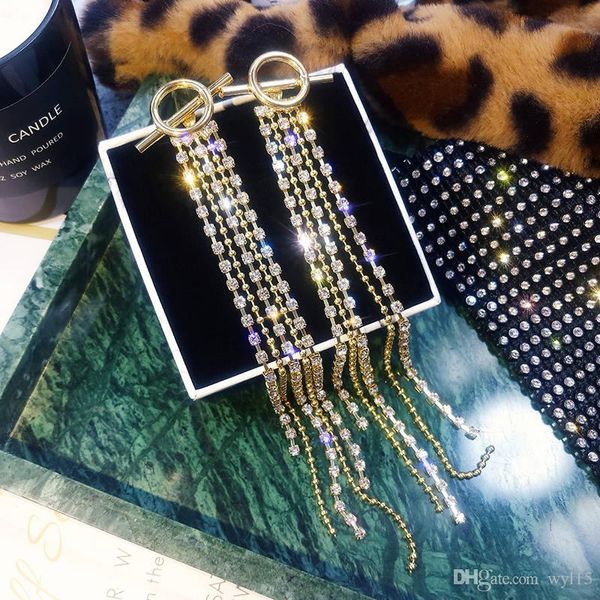

new crystal tassel luxury earrings women dangle chandelier earrings stud fashion jewelry rhinestone earring direct selling, Golden;silver