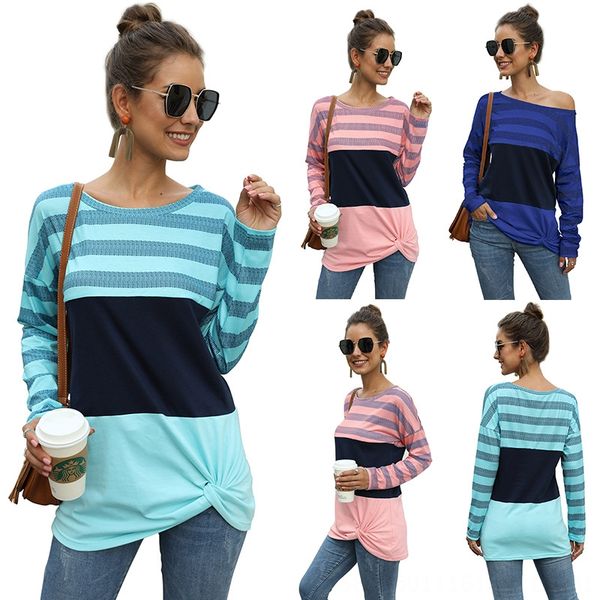 

2019 женских модулей круглого воротника пальто трехсекционного шить узел женщины 2019 женщин ины круглого воротника пальто футболка топ трех, White