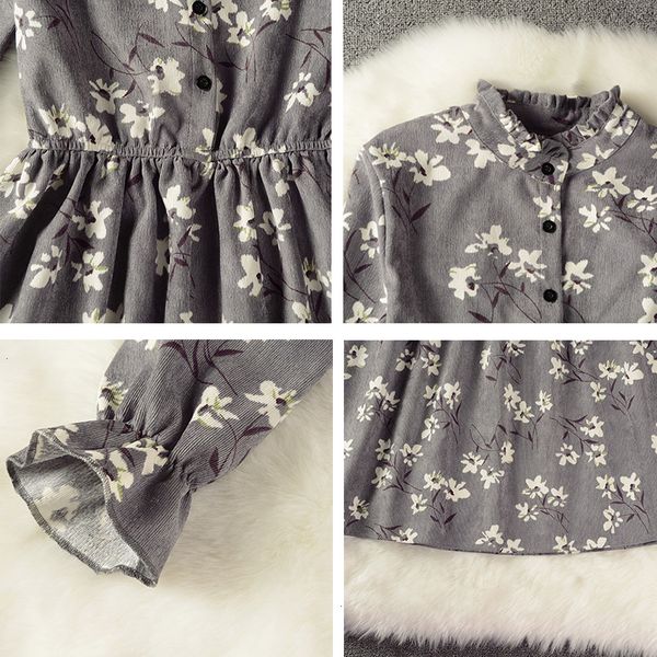 

woman dresses women clothes corduroy high elastic waist vintage a line style women full flower plaid print dresses spring dress 18 colors, Black;gray