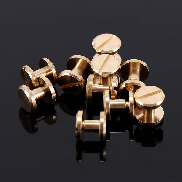 

10pcs flat head belt solid brass button stud screw nail screw pure copper brushed back leather rivet belt bag 0.05/0.06/0.08cm, Black;brown