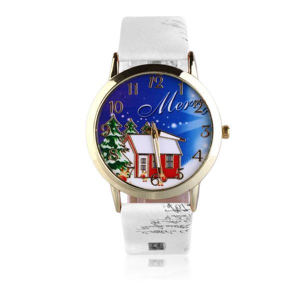 

genboli превосходный винтажный мужчин женщин унисекс рождественский санта снеговик шаблон pu кожаный ремешок кварцевые наручные часы подарок, Slivery;brown