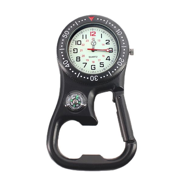 

outdoor mini round dial arabic numbers quartz analog clip carabiner hook compass watch pocket watch strong luminous, Slivery;golden