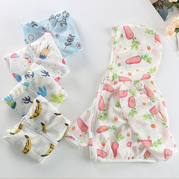 

casual children hooded coat sun protection outdoor clothing summer baby boys girls thin coat cartoon kids beach swimming jacket, Blue;gray