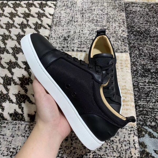

christmas gift -- brand men's junior black leather perfect red bottom sneakers fshion designer red sole casual walking with box