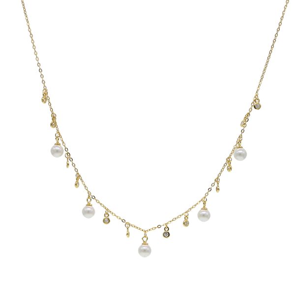 

925 sterling silver necklace with bezel cz fresh pearl charm paved short necklace choker jewelry for wedding jewelry gift