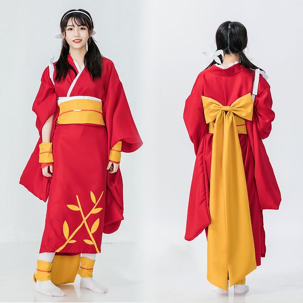 Mädchen-Kimono-Kleid japanische Anime Cosplay Kostüme lang Fancy Oriental Yukata Frau Halloween-rot schöne Party-Kleidung