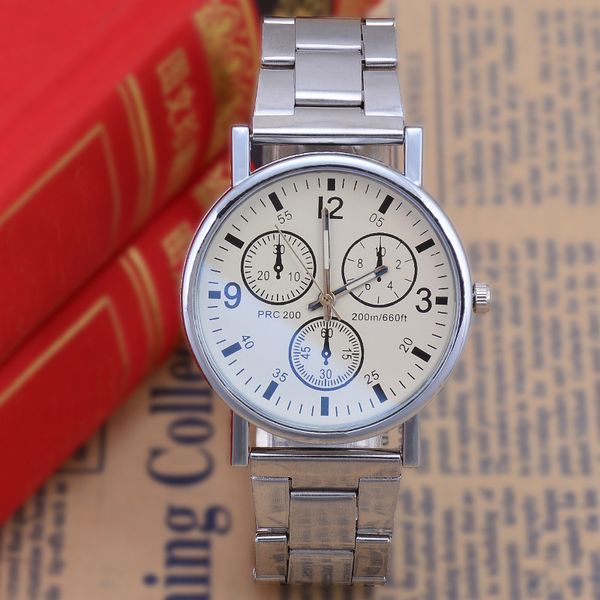 

new three-eye steel belt watch mens simple fashion blueray glass watch quartz watch mens wholesale, Slivery;brown