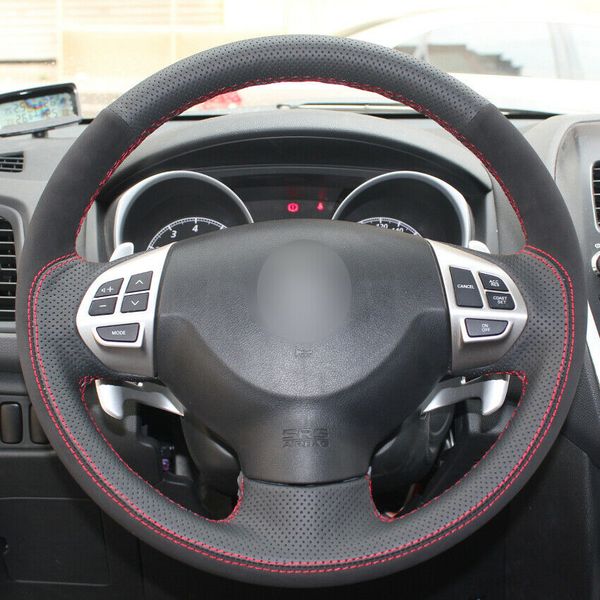 

diy black leather suede car steering wheel cover for mitsubishi lancer outlander asx