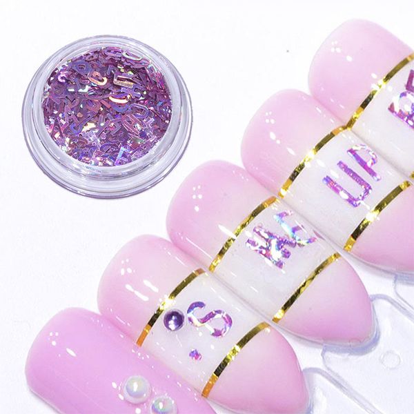 

laser letter nail glitter sequins 3d mixed holographic nails pailette flakes manicure nail art decoration glitter tips, Silver;gold