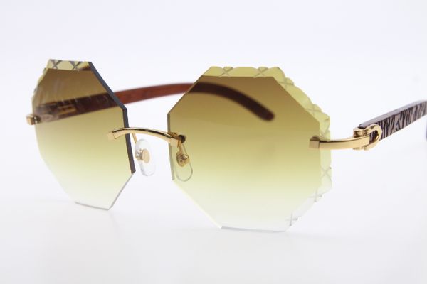 

4189706 rimless carved wood glasses rectangle wood polygon sunglasses carved brown lens new fashion classic sunglasses, White;black