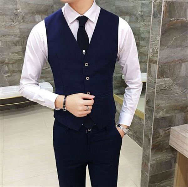 

mens business suit slim vest sleeveless fashion solid color mens outerwear male clothing, Black;white