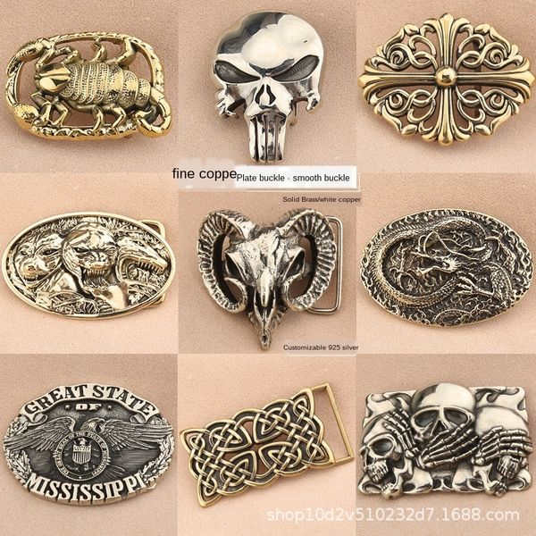

pure copper white copper brass locomotive belt locomotive sheep head skeleton dragon belt buckle board buckle hollow out, Slivery;black