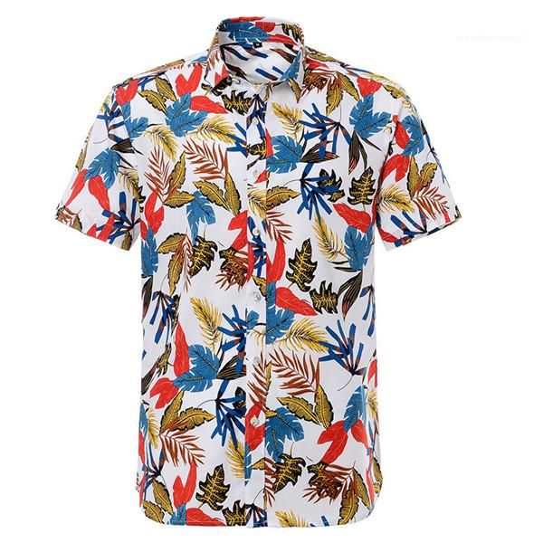 

holiday floral printed short sleeve casual tees turn dowm neck button shirts hawaiian style summer mens tshirts vacation, White;black