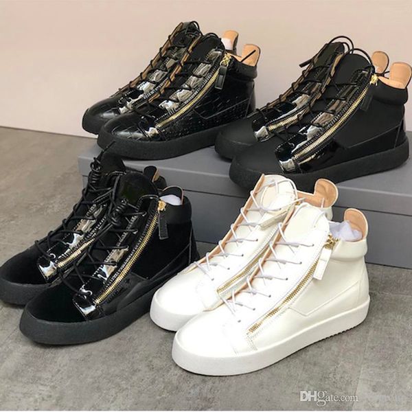 

new luxury men sneaker race runner casual shoes women designer trainers side zip casual mid sneakers goldÂ calfskin sneaker with box big size, Black