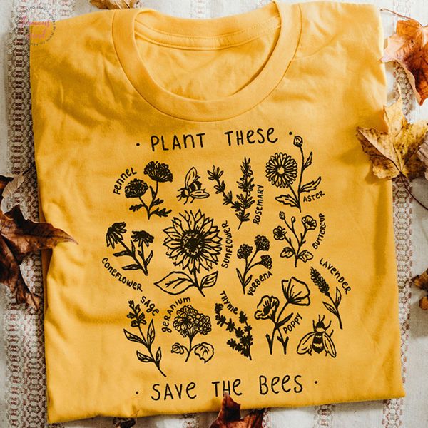

plant these harajuku tshirt women causal save the bees t shirt cotton wildflower graphic tees woman clothes drop shipping, White