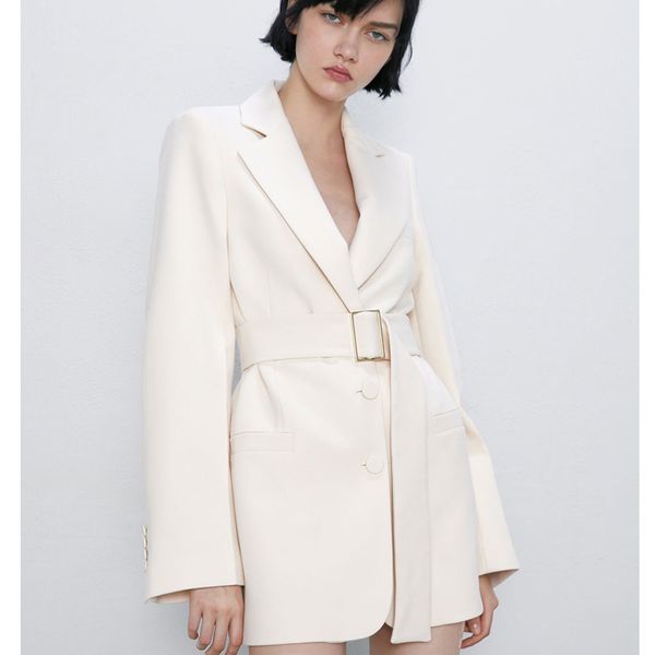 

fandy lokar tie belt waist blazers women fashion single breasted jackets women elegant solid pockets suits female ladies ht, White;black