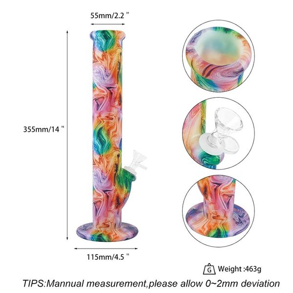 14 '' tubulações de água Silicone Bongs Straight Dab Rigs Fumar Bongo Bongo Brilho no escuro com tigelas de vidro Shisha Hookah para erva seca