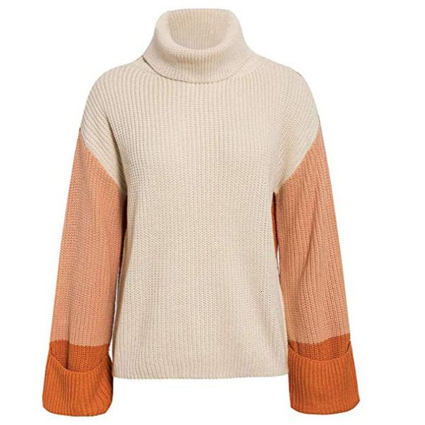 

knitted women turtleneck pullovers sweater patchwork long sleeve loose pull femme autumn winter ladies sweaters and pullovers, White;black