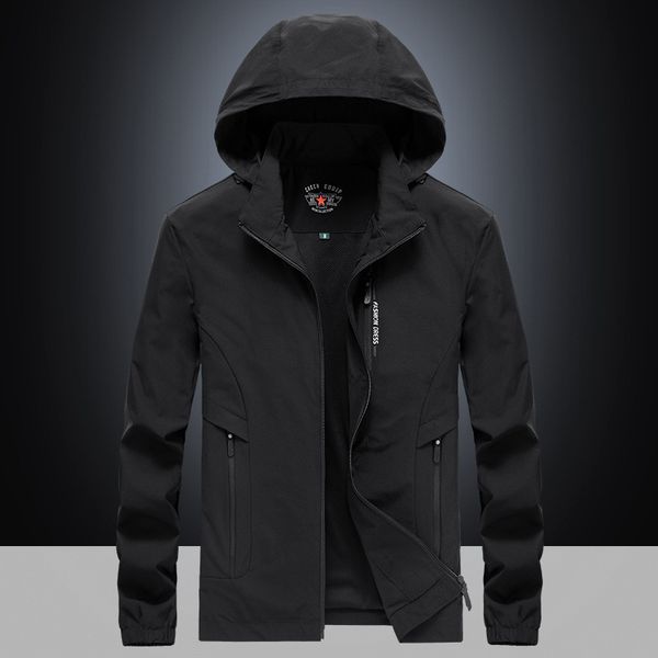 

1920 # 2019 весна новый стиль мужчины thin solid color упругие силы куртка среднего возраста большой размер повседневный капюшоном пальто, Black;brown